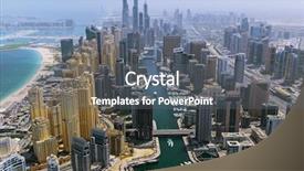  Presentation with aerial - Colorful slide deck enhanced with middleeast - aerial view of modern skyscrapers backdrop and a gray colored foreground