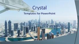  Presentation with emirates - Slide set with middleeast - aerial view of modern skyscrapers background and a sky blue colored foreground