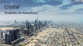  Presentation with emirates - Amazing PPT layouts having middleeast - aerial view of modern skyscrapers backdrop and a light blue colored foreground