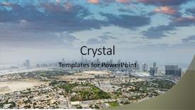  Presentation with aerial - Colorful slide deck enhanced with middleeast - aerial view of modern skyscrapers backdrop and a light blue colored foreground