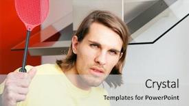  Presentation with hunting - PPT theme having midge - man with a fly swat background and a light gray colored foreground