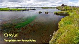 Presentation with landforms - Amazing slide deck having midges lake with volcanic landforms backdrop and a tawny brown colored foreground