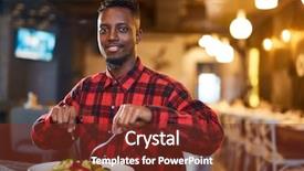  Presentation with modern food - Beautiful presentation design featuring midi - young man in casualwear eating backdrop and a  colored foreground