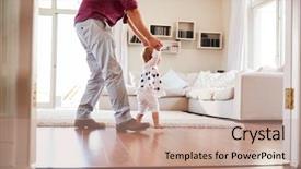  Presentation with learn - Audience pleasing slide deck consisting of midia indoor - father helping daughter learn backdrop and a coral colored foreground