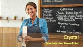  Presentation with black business - Presentation design featuring midia indoor - portrait of smiling mid owner background and a tawny brown colored foreground