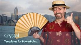  Presentation with chinese traditional - Amazing theme having midle age - european man in a traditional backdrop and a ocean colored foreground