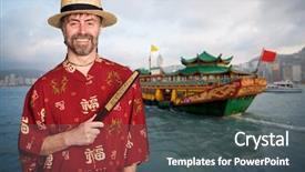  Presentation with chinese traditional - Theme with midle age - european man in a traditional background and a dark gray colored foreground