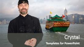  Presentation with chinese traditional - Theme enhanced with midle age - european man in a traditional background and a dark gray colored foreground