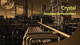  Presentation with oil refinery industry - PPT theme featuring midnight full moon above industry background and a tawny brown colored foreground