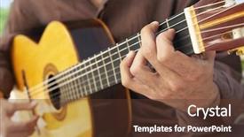  Presentation with acoustic - Slides with midsection closeup of man playing acoustic guitar background and a tawny brown colored foreground
