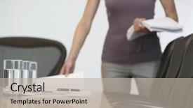  Presentation with conference table - Amazing PPT layouts having young woman collecting water - midsection of a female office backdrop and a mint green colored foreground