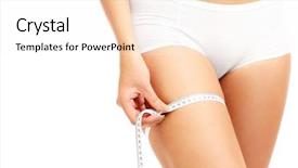  Presentation with measuring - Colorful PPT theme enhanced with fit woman measuring her backdrop and a sky blue colored foreground