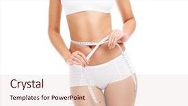  Presentation with measuring - PPT theme with midsection of a fit woman measuring her waist over white background background and a lemonade colored foreground