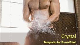  Presentation with chalk - Slide set with midsection of a muscular man applying chalk powder at the gym background and a tawny brown colored foreground