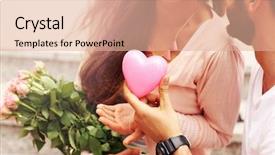  Presentation with romantic gift - Cool new slide deck with midsection of a romantic couple backdrop and a coral colored foreground