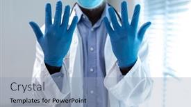  Presentation with latex gloves - Beautiful presentation theme featuring midsection-of-african-american-doctor backdrop and a light blue colored foreground