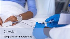  Presentation with covid bed - Colorful slide set enhanced with midsection-of-african-american-male backdrop and a light blue colored foreground