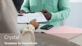  Presentation with african american patient - PPT theme with midsection-of-biracial-medical-receptionist background and a gray colored foreground