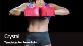  Presentation with flexing - Colorful presentation enhanced with midsection of boxer flexing stance against black background backdrop and a wine colored foreground