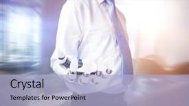  Presentation with robotic - Slide deck with midsection of businessman with robotic background and a light blue colored foreground