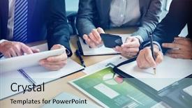  Presentation with office room - Amazing PPT layouts having midsection of businesspeople working in conference room in office backdrop and a light blue colored foreground