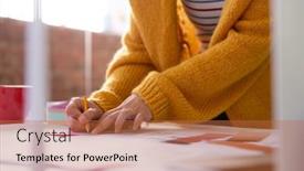  Presentation with creative writing - Beautiful theme featuring midsection-of-businesswoman-in-office backdrop and a red colored foreground