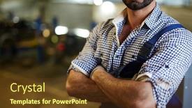  Presentation with service technician - Presentation theme featuring midsection of car service technician or mechanic background and a tawny brown colored foreground
