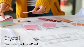  Presentation with creative writing - PPT theme having midsection-of-caucasian-businesswoman-writing background and a sky blue colored foreground