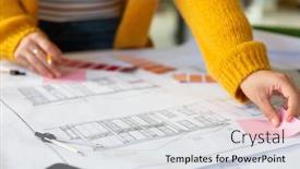  Presentation with creative writing - Slides enhanced with midsection-of-caucasian-businesswoman-writing background and a light gray colored foreground