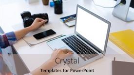  Presentation with social distancing - Theme featuring midsection-of-caucasian-businesswoman background and a mint green colored foreground