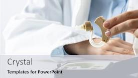  Presentation with hearing - Presentation theme featuring midsection-of-caucasian-female-doctor background and a sky blue colored foreground