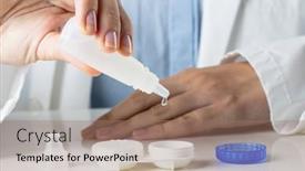  Presentation with contact lens - Theme with midsection-of-caucasian-female-doctor background and a coral colored foreground