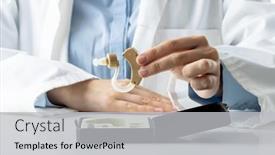  Presentation with hearing aid - Presentation with midsection-of-caucasian-female-doctor background and a light gray colored foreground