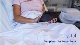  Presentation with digital healthcare - PPT theme with midsection-of-caucasian-female-patient background and a sky blue colored foreground