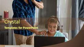  Presentation with technology learning - Presentation theme with midsection-of-caucasian-grandfather-touching background and a  colored foreground