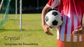  Presentation with soccer - Slide deck consisting of midsection-of-caucasian-male-player background and a yellow colored foreground