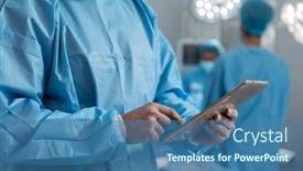  Presentation with covid coronavirus - Amazing PPT theme having midsection-of-caucasian-male-surgeon backdrop and a teal colored foreground