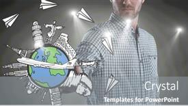  Presentation with travel globe - Presentation theme featuring midsection-of-caucasian-man-using background and a  colored foreground