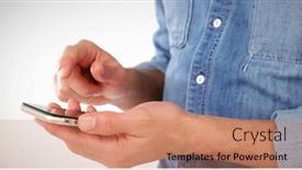  Presentation with touch screen technology - PPT theme enhanced with midsection-of-caucasian-man-using background and a coral colored foreground