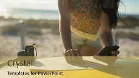  Presentation with summer holiday - Theme enhanced with midsection-of-caucasian-woman-reading background and a yellow colored foreground