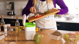  Presentation with composting - Presentation theme with midsection-of-caucasian-woman-standing background and a coral colored foreground
