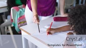  Presentation with elementary school african american female - Presentation theme consisting of midsection-of-caucasian-young-female background and a sky blue colored foreground