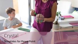  Presentation with brain learning - Presentation theme consisting of midsection-of-caucasian-young-female background and a coral colored foreground