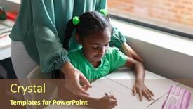  Presentation with school desk - Presentation design featuring midsection-of-caucasian-young-female background and a tawny brown colored foreground
