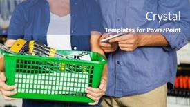  Presentation with hardware - Slides featuring midsection of couple carrying basket full of tools in hardware store background and a ocean colored foreground