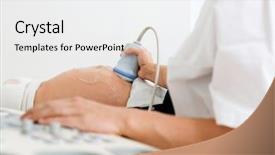  Presentation with metabolic doctor examining - PPT theme having midsection of doctor examining pregnant background and a white colored foreground