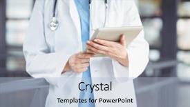  Presentation with digital hospital - Beautiful PPT layouts featuring midsection of doctor holding digital tablet while standing in hospital backdrop and a light blue colored foreground