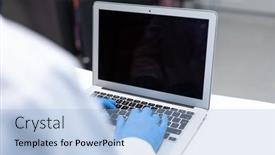  Presentation with latex gloves - PPT theme enhanced with midsection-of-doctor-wearing-latex background and a light blue colored foreground