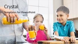  Presentation with orange juice - Presentation design having midsection of father serving orange background and a sky blue colored foreground