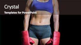  Presentation with black female - Colorful presentation theme enhanced with midsection of female boxer with gloves against black background backdrop and a dark gray colored foreground